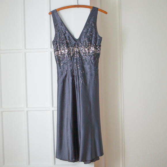 Grey Silk & Sequin Cocktail Dress - How & Wen - Picture 1 of 2